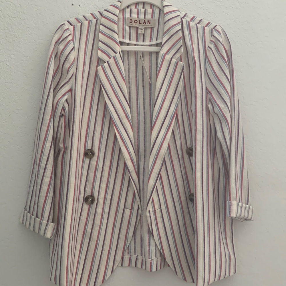NWT Striped linen white blazer Anthropology.